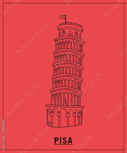 Pisa tower leaning.hand drawn sketch