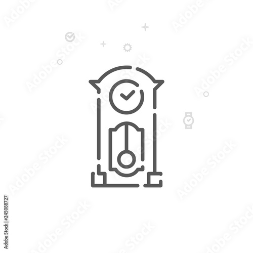 Grandfather Clock Vector Line Icon, Symbol, Pictogram, Sign. Light Abstract Geometric Background. Editable Stroke