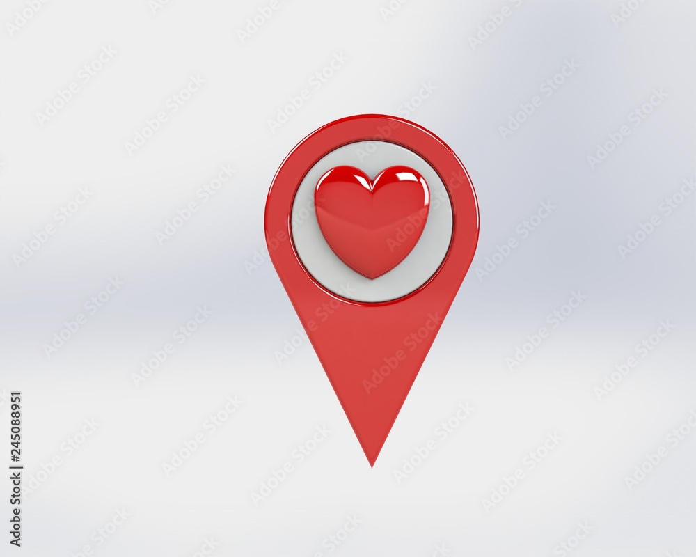 LOCATION pin glossy heart-shaped red arrow. The concept of Tagging needle attractions to the destination. Separately on a white background 3D rendering 3D. LOCATION pin glossy heart-shaped red arrow. The concept of Tagging needle attractions to the destination. Separately on a white background 3D rendering 3D.