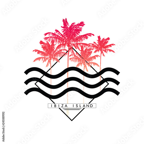 Palm tree, summer graphic with text for t-shirt graphic and other uses in vector