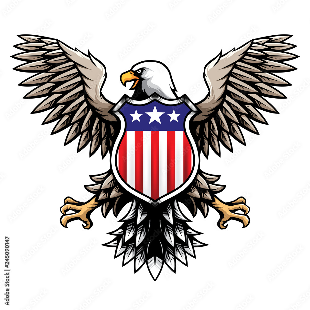 Fototapeta premium American Eagle with Stars and Stripes Badge Illustration Vector
