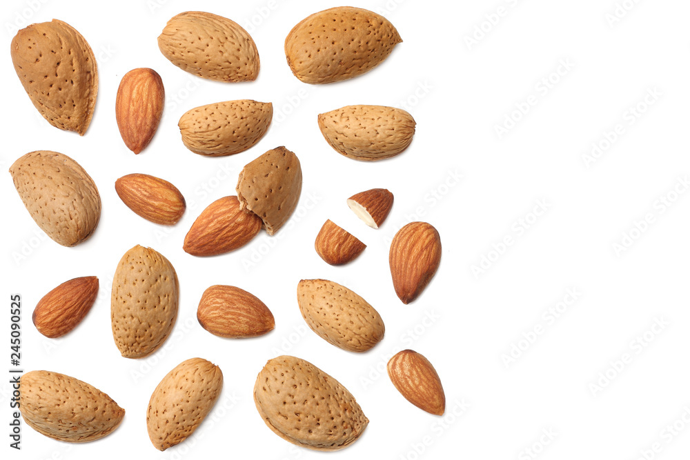 almonds isolated on white background top view almonds isolated on white background top view