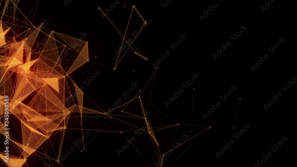 4K. Animation of Low poly chain connection lines with triangles. Glowing yellow structure. Technology background 4K. Animation of Low poly chain connection lines with triangles. Glowing yellow structure. Technology background