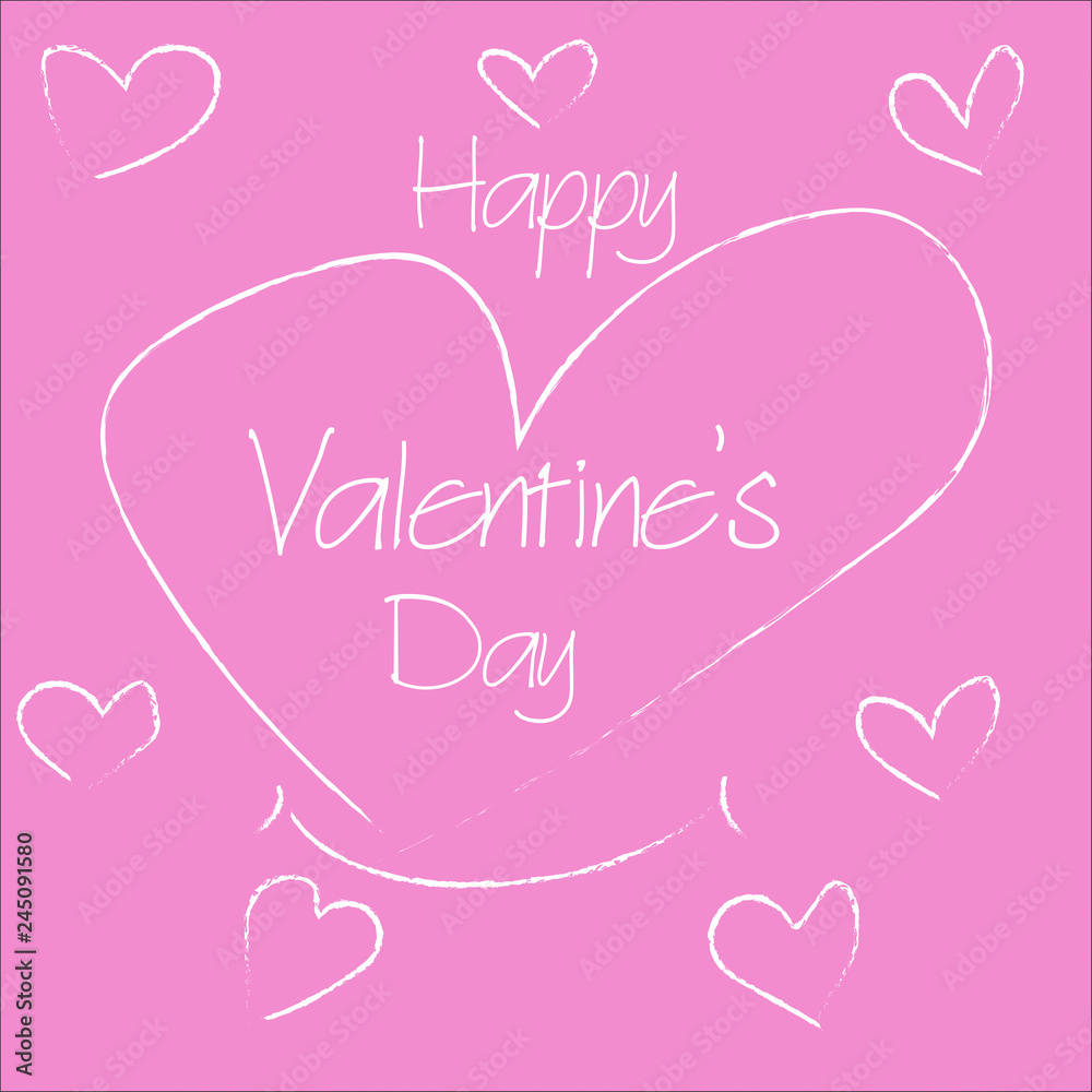 Valentine’s Day hand drawing heart shape. Vector design line heart and happy valentine's day phrase.