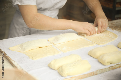 Hands of the cook gently knead dough. Little family bakery. © Andrii Zastrozhnov