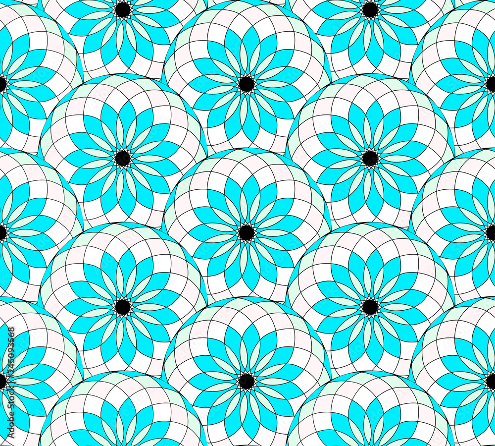 Fototapeta premium seamless tile with geometric floral pattern in blue white