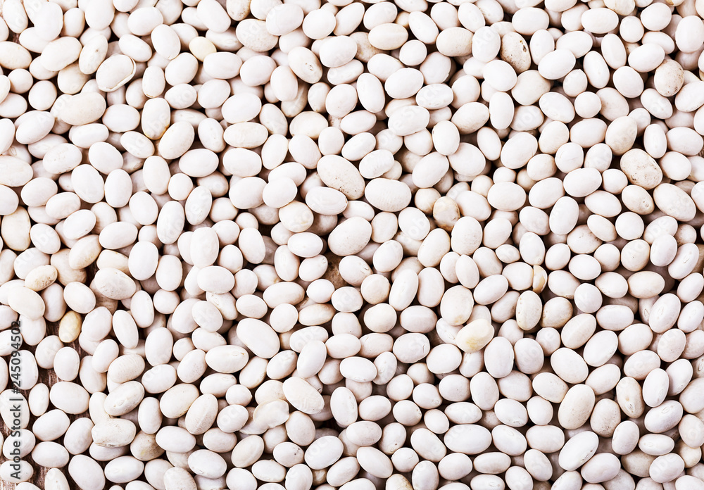 Top view of healthy grains white beans surface