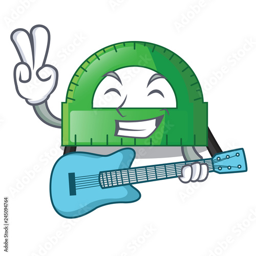 With guitar protractor on a the mascot table