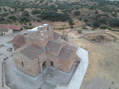 Aerial view with drone on the Church of Santa María de Melque located in Toledo Spain photo