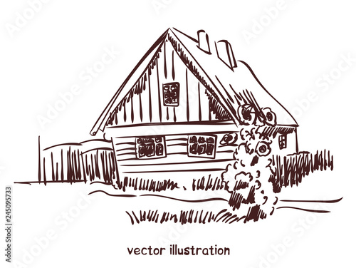 handwritten sketch of rural house