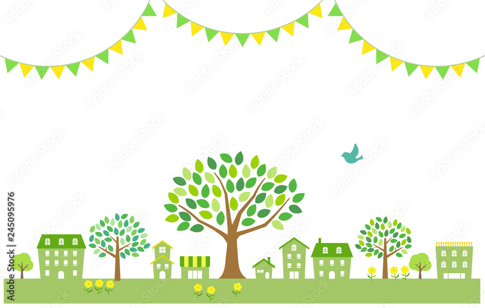 Green Townscape illustration With decorations