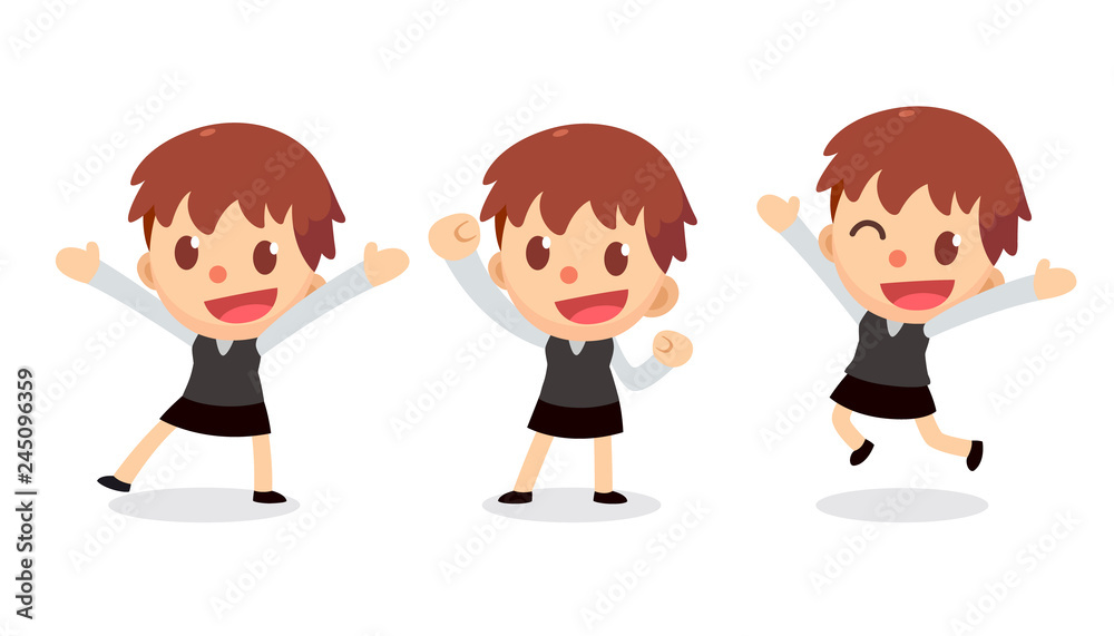 Set of tiny businesswoman character in actions. Glad and happy. Set of tiny businesswoman character in actions. Glad and happy.