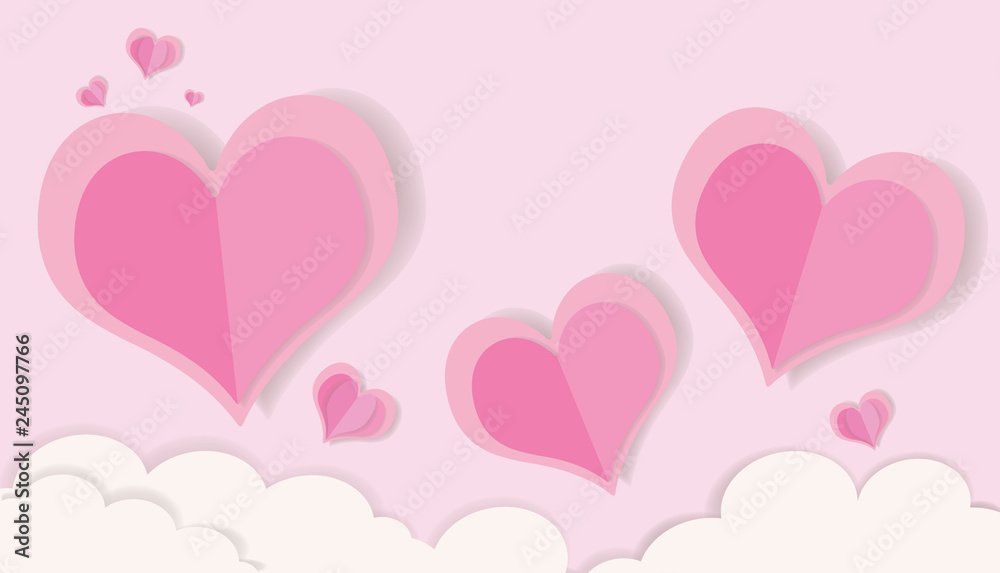 LOVE - Valentine's Day Cutting Pink Color paper and Big Heart Family Concept Art / Illustrations 