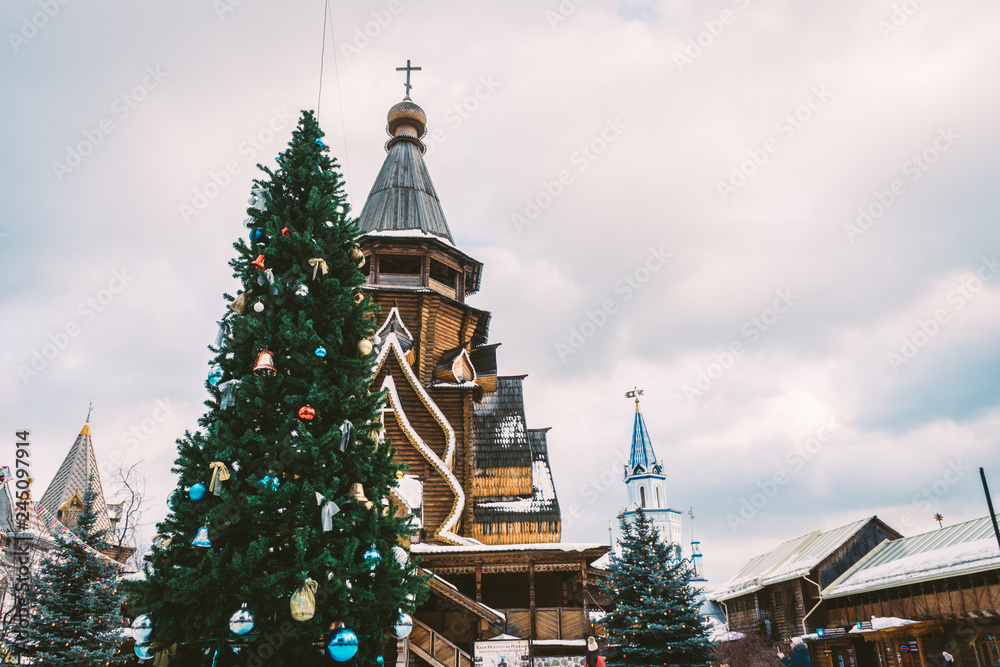 Christmas tree near the Church of St. Nicholas on the territory of the Izmailovo Kremlin in Moscow