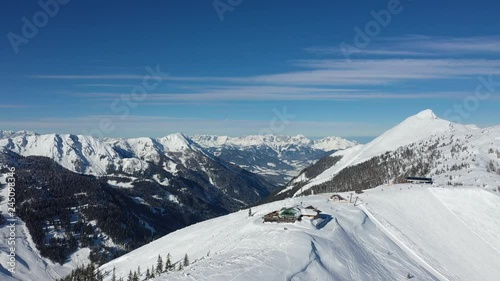 Zauchensee Tauernkar peak panorama during a beautiful sunny winter day photo