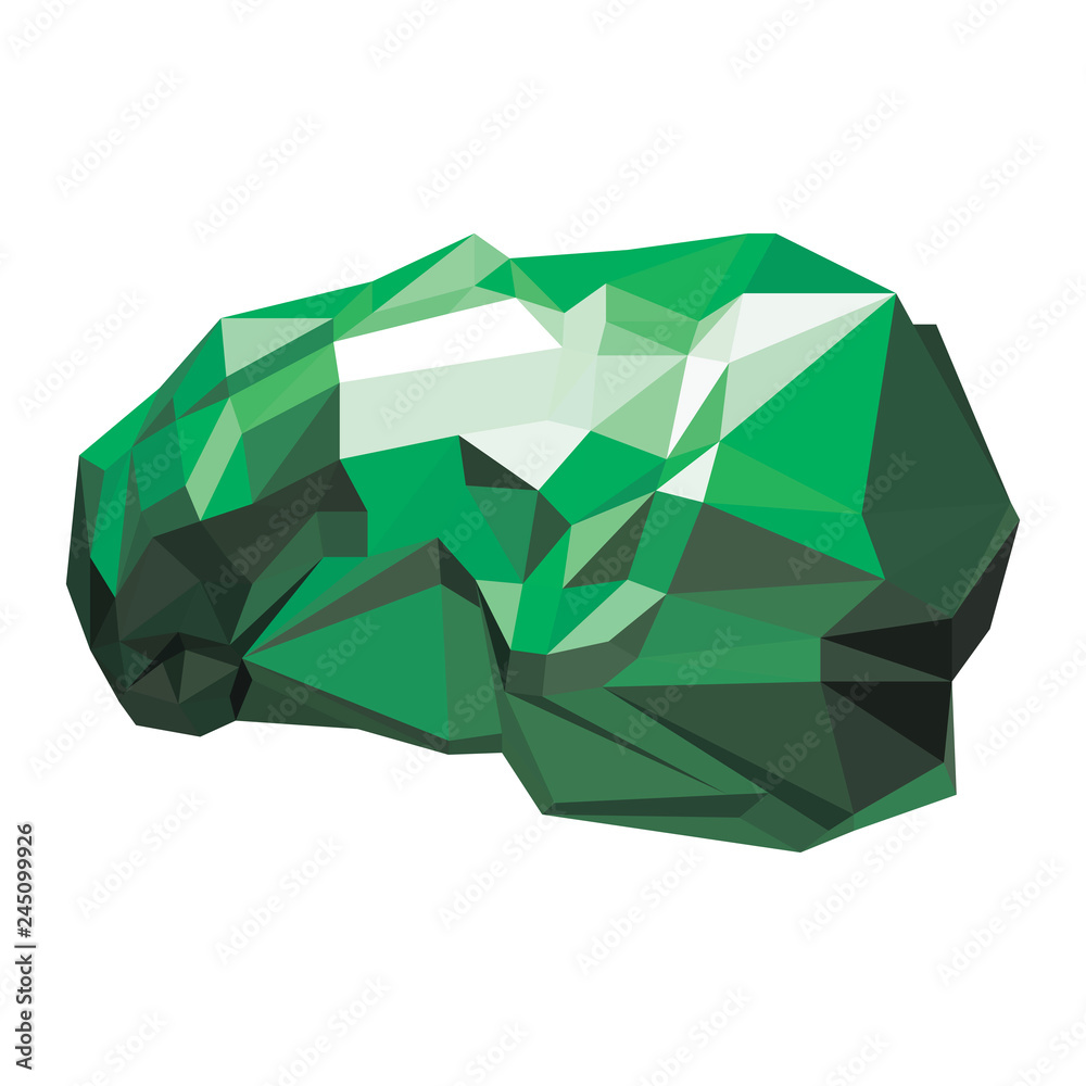 Naklejka premium Low poly illustration of a human brain, green on white background