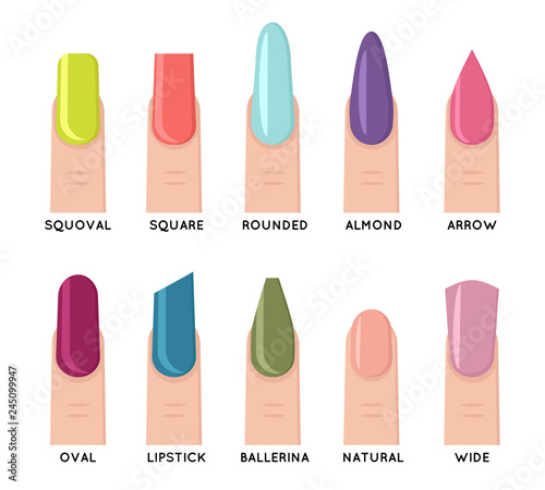 Fashion trend female nail manicure shape forms isolated icons set flat design vector illustration