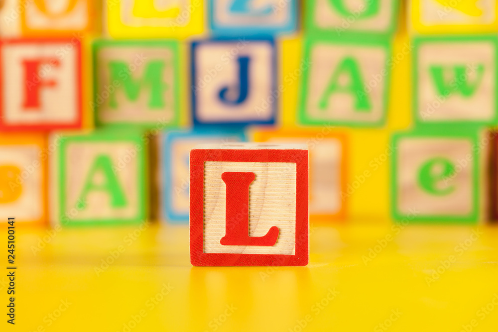 Photograph of colorful Wooden Block Letter L Photograph of colorful Wooden Block Letter L