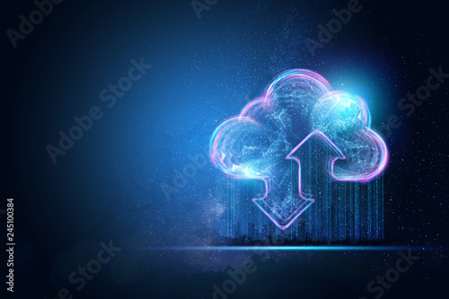 Creative background, the image of the hologram of the cloud, blue background. The concept of cloud technology, cloud storage, a new generation of networks. Mixed media.