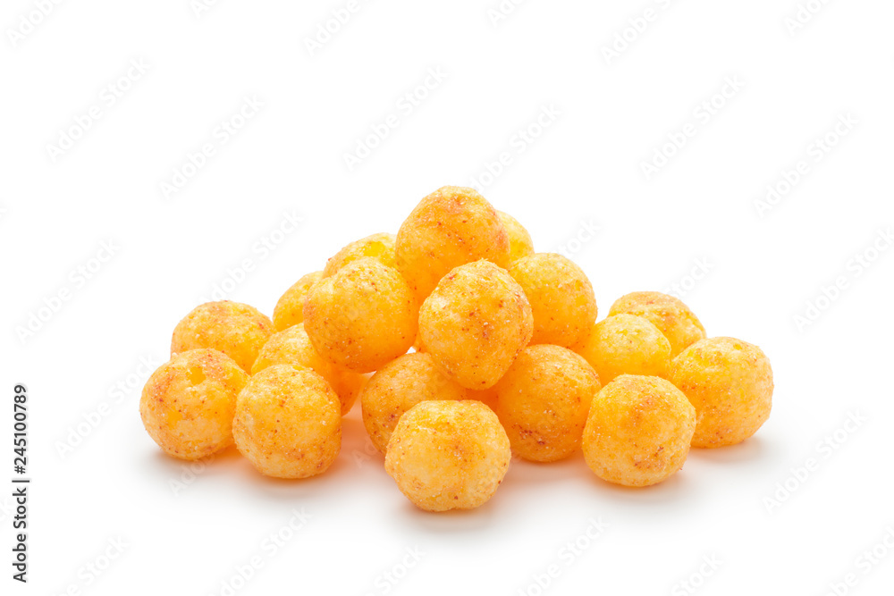 Pile of cheese balls isolated on white background