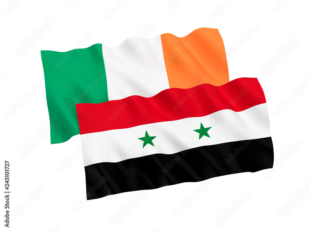 Flags of Ireland and Syria on a white background Flags of Ireland and Syria on a white background