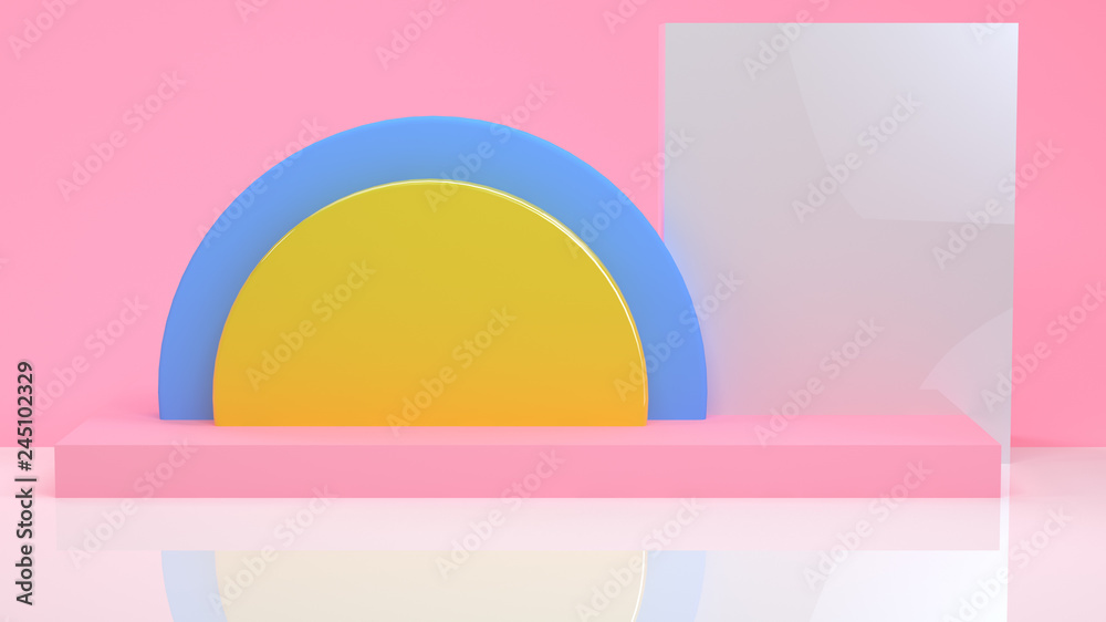 Minimalist geometrical abstract background, pastel colors, 3D render, trend poster, Illustration.
