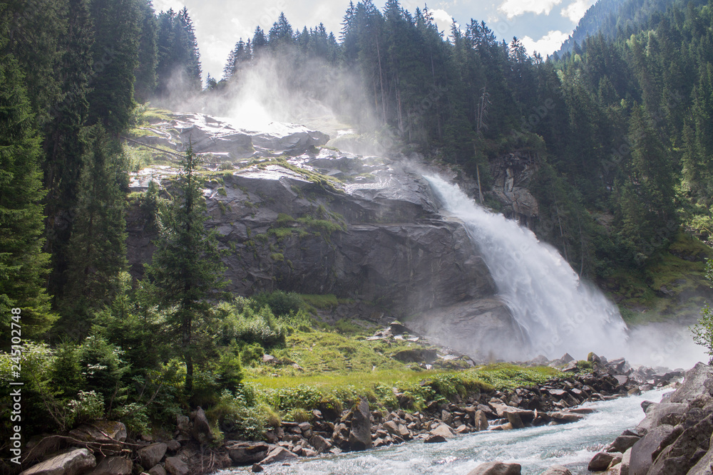 Beautiful nature of Austria wonderful landskape river, mountains, waterfall, forests