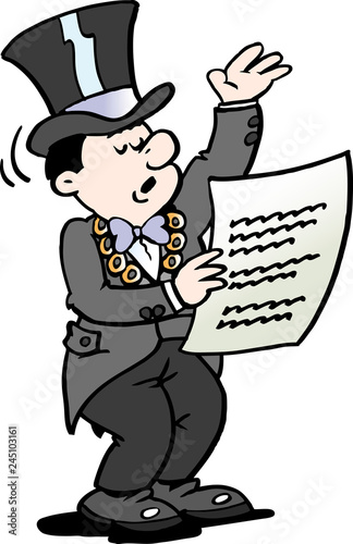 Cartoon Vector illustration of a Mayor reading a Notice