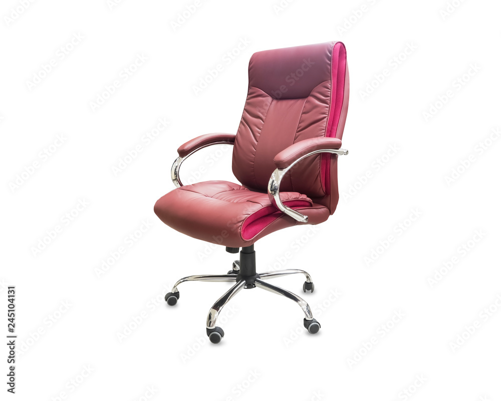The office chair from wine-colored leather. Isolated over white The office chair from wine-colored leather. Isolated over white