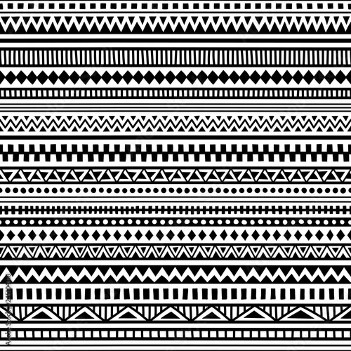 Seamless ethnic pattern. Handmade. Horizontal stripes. Black and white print for your textiles. Vector illustration.