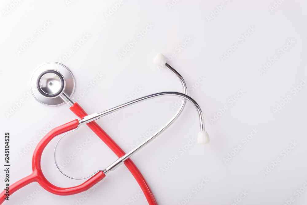 Stethoscope On White Background with selective focus and crop fragment Stethoscope On White Background with selective focus and crop fragment
