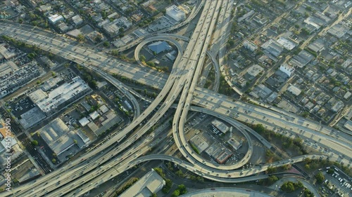 Aerial Santa Monica and Harbor freeways interchange LA photo