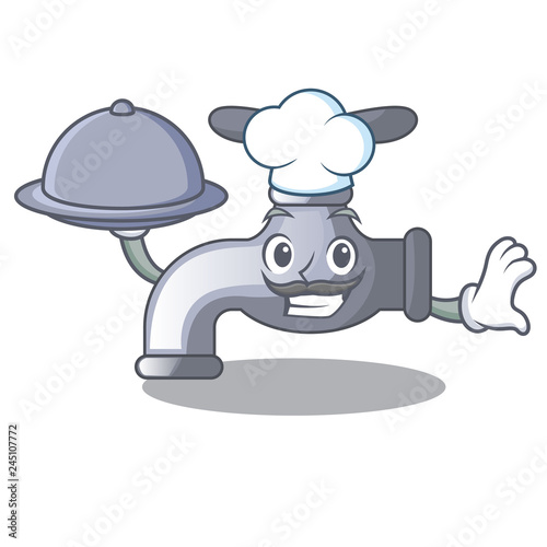 Chef with food water tap isolated on the character