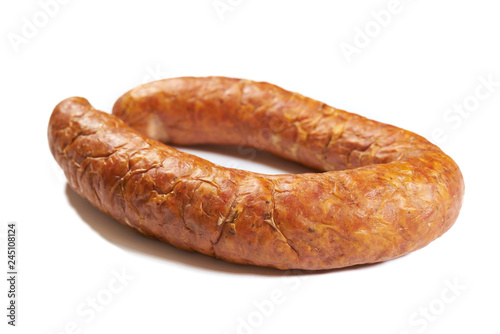 Sausage with herbs and spices on a white background