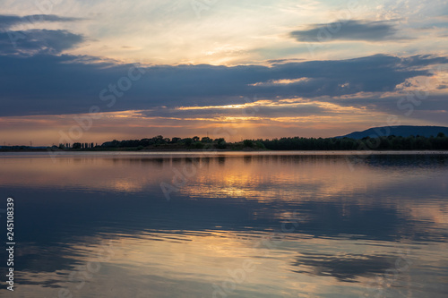 Sunset on a lake in Hohenrode in Germany