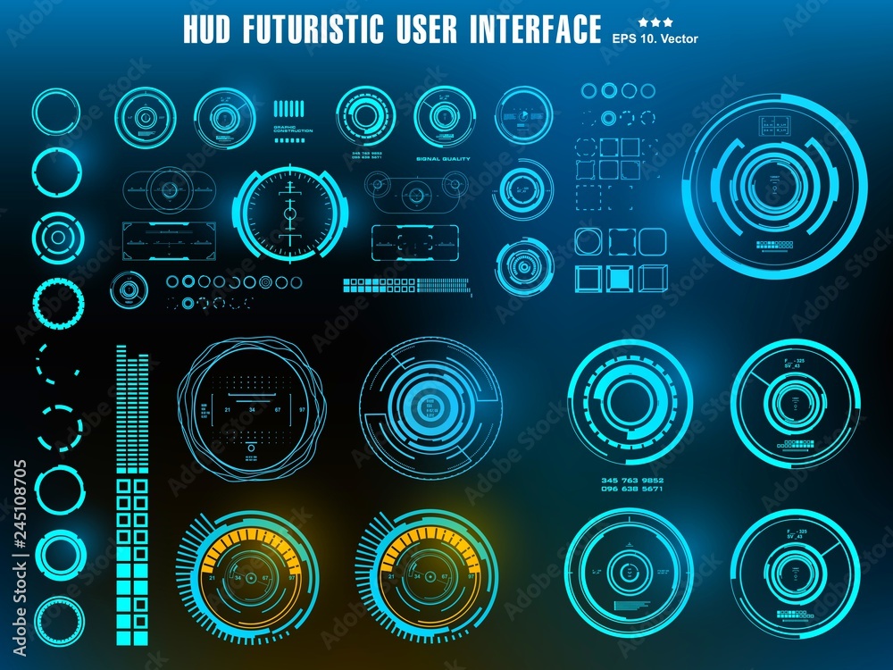 HUD futuristic blue user interface, dashboard display virtual reality technology screen, target