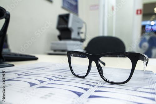 glasses for vision correction in the ophthalmologist's office