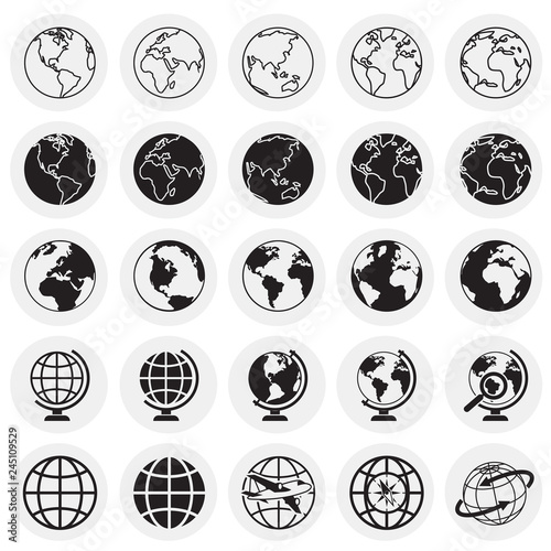 Globe icons on circles background for graphic and web design, Modern simple vector sign. Internet concept. Trendy symbol for website design web button or mobile app.