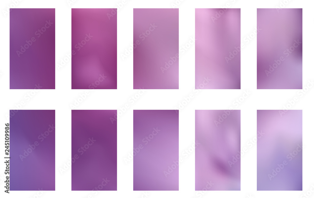 Abstract gradient mesh backgrounds. Vector purple and pink smooth banners templates. Easy editable trendy soft colored vector illustration.