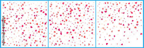 Red hearts confetti celebrations. Simple festive modern design. Holiday vector. Set 3 in 1