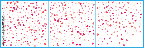 Red hearts confetti celebrations. Simple festive modern design. Holiday vector. Set 3 in 1