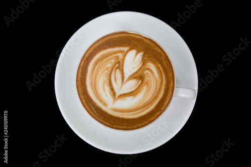  Top view hot coffee ,hot latte ,latte art in black