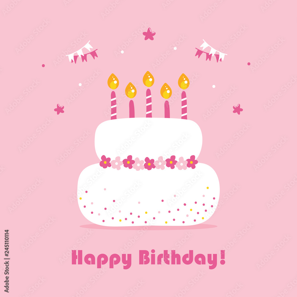 Cute Happy Birthday card, cartoon vector illustration with ...