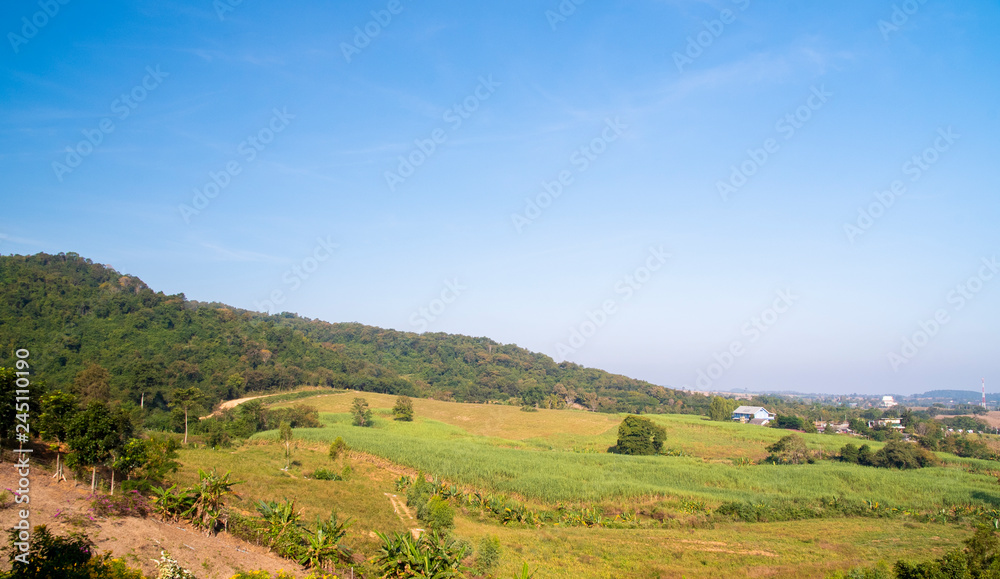 View of countryside with nice sky background, from eastern Thailand.
