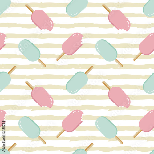 Eskimo ice cream cute colorful striped seamless pattern background for summer design.