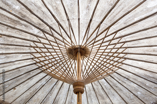 Inside Ancient umbrella, made from fabric and bamboo the handmade ancient umbrella of Chiang Mai Thailand.