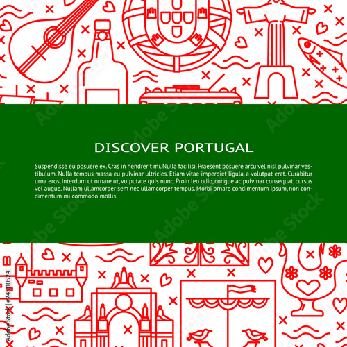 Travel Portugal concept banner template in line style