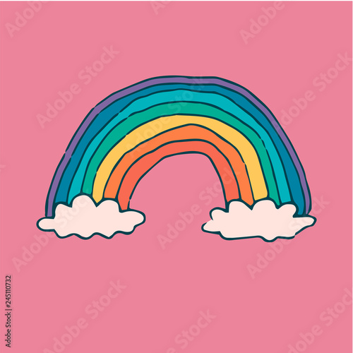 rainbow and clouds. hand-drawn color vector illustration