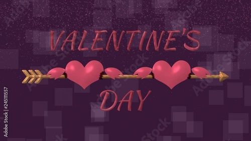 Congratulations on Valentine's Day, Cupid's arrow hitting lovers' hearts, 4 background variants: violet, red, black (apply blending mode screen), green (chroma key)
