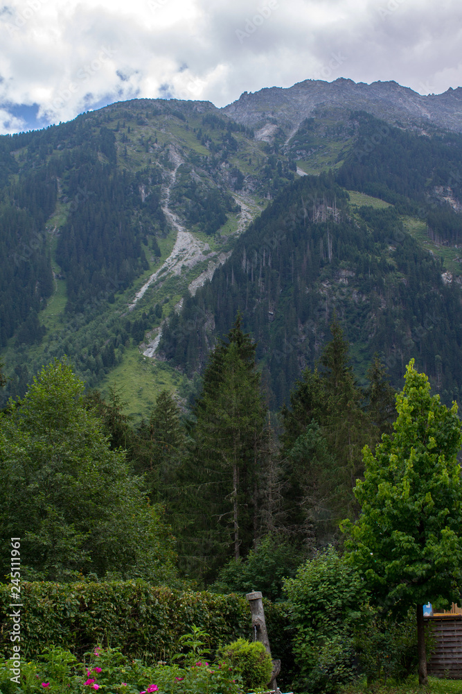 Beautiful nature of Austria mountains, waterfalls, rivers and forests